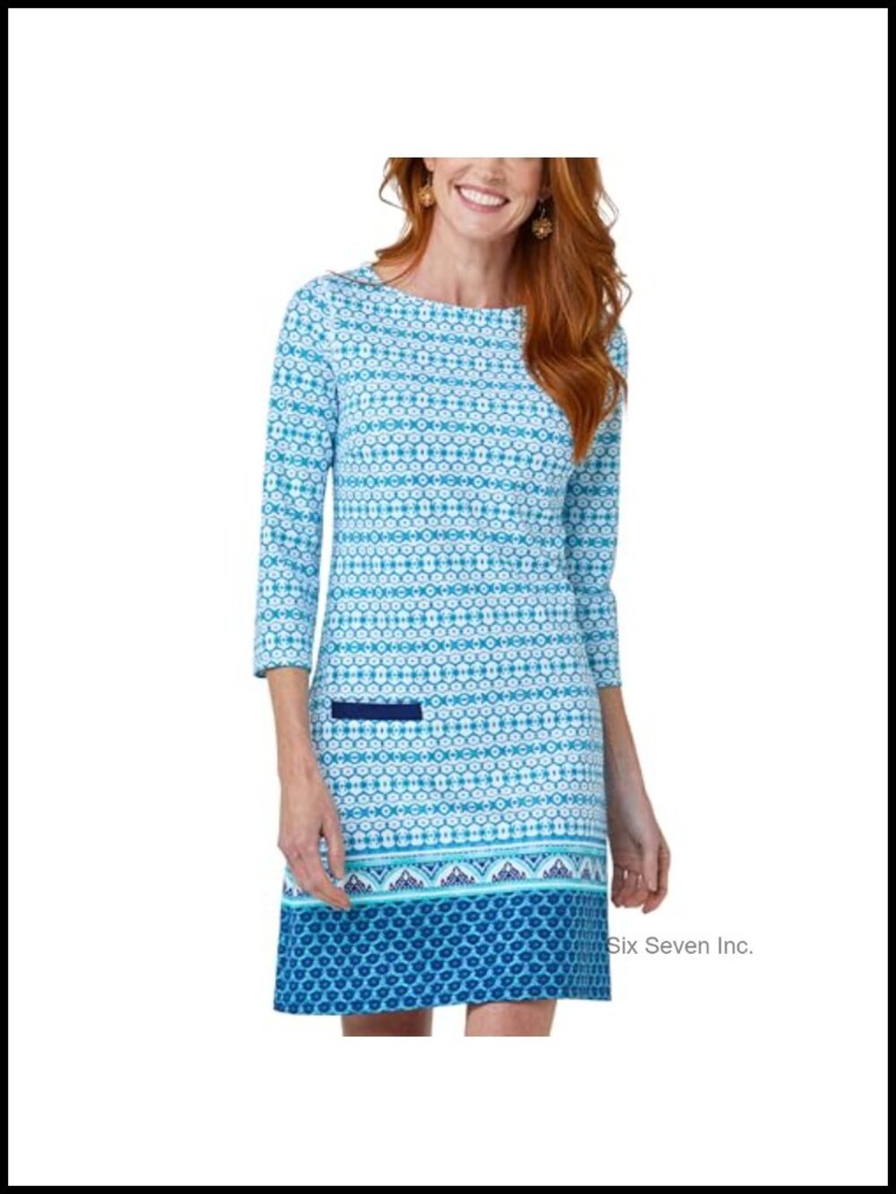 Shift Dress UPF 50+ Sun Protection Boat Neckline Quarter Sleeve